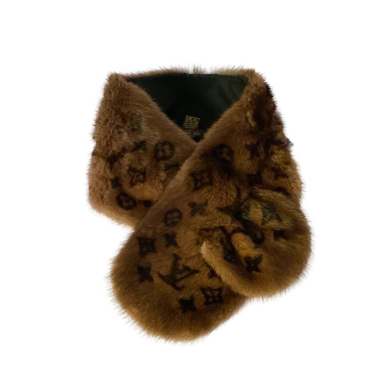 LOUIS VUITTON Monogram Mink Fur Scarf Stole Wrap 155016