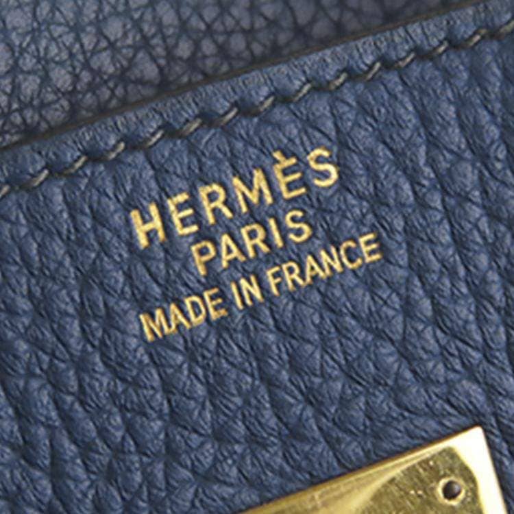 HERMÈS  NAVY BLUE VACHE LEATHER BIRKIN 35 WITH GOLD HARDWARE